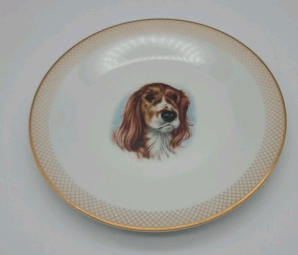 Noritake Seville Cocker Spaniel Appetizer Plate 6.5 In Gold Lattice Rim